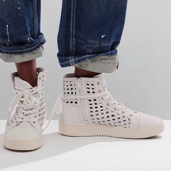 Free People Shoes - FREE PEOPLE Hayes Woven Leather High Top Sneakers in Ivory